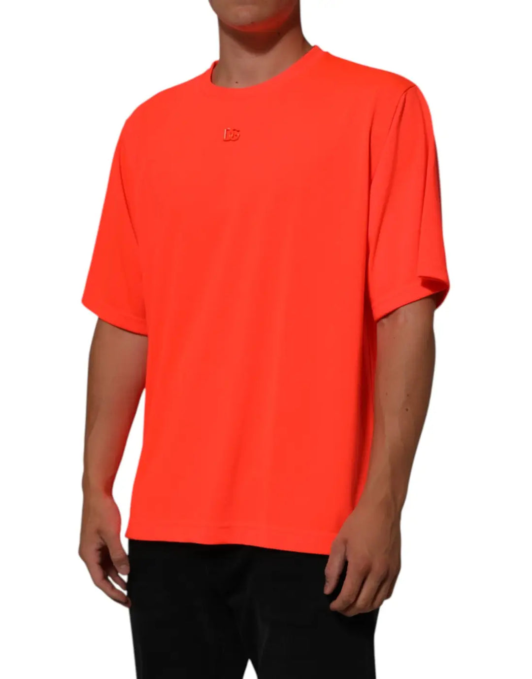Dolce &amp; Gabbana Neon Orange Polyester Men Crew Neck T-shirt