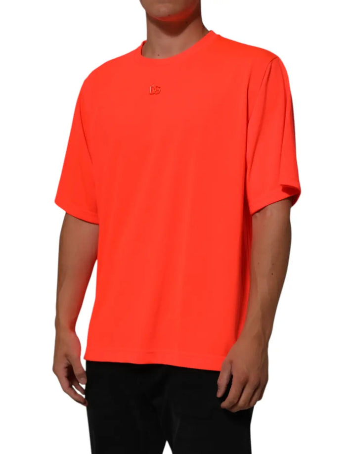 Dolce &amp; Gabbana Neon Orange Polyester Men Crew Neck T-shirt