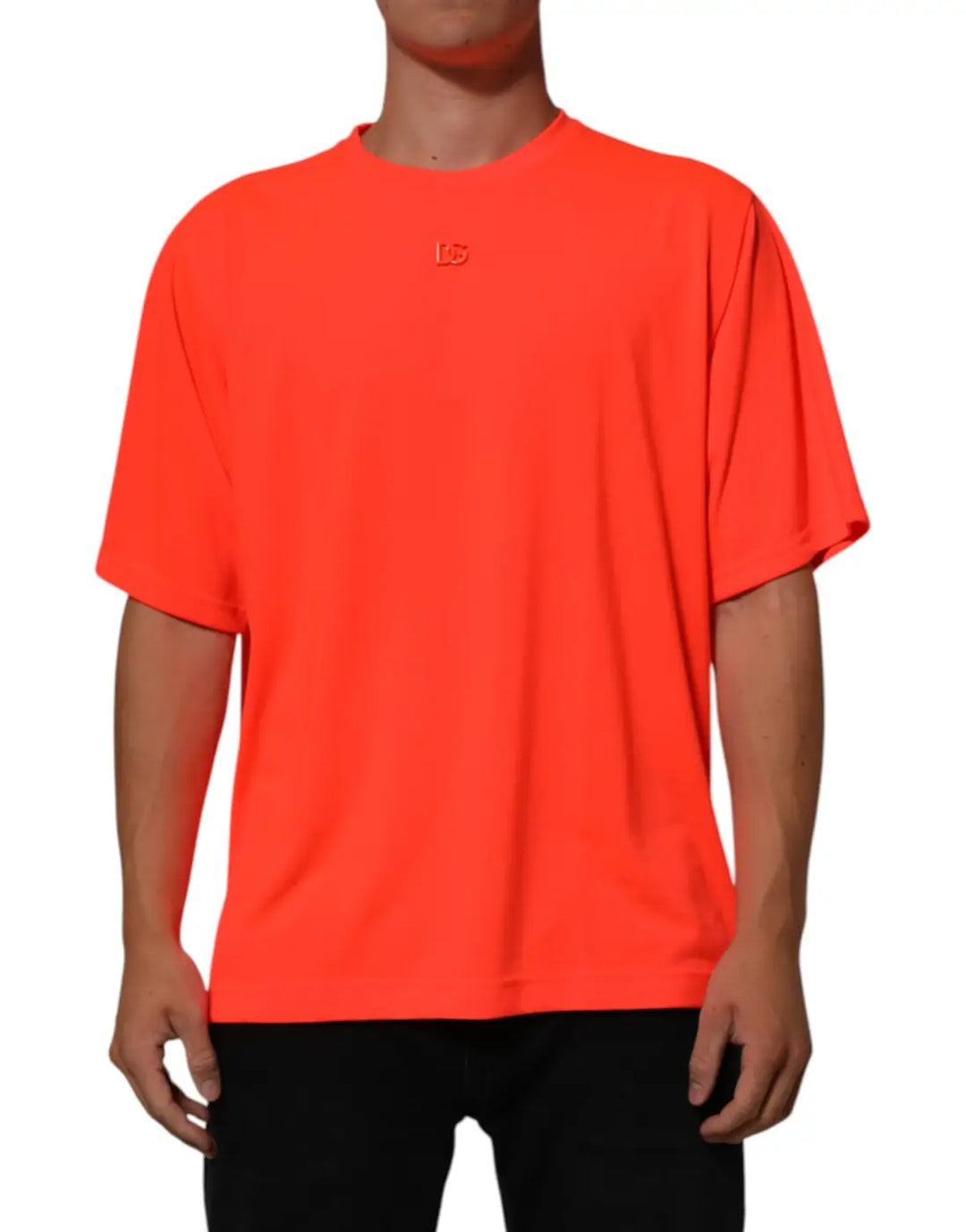 Dolce &amp; Gabbana Neon Orange Polyester Men Crew Neck T-shirt