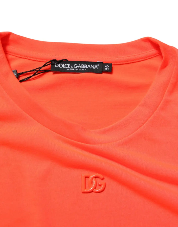 Dolce &amp; Gabbana Neon Orange Polyester Men Crew Neck T-shirt