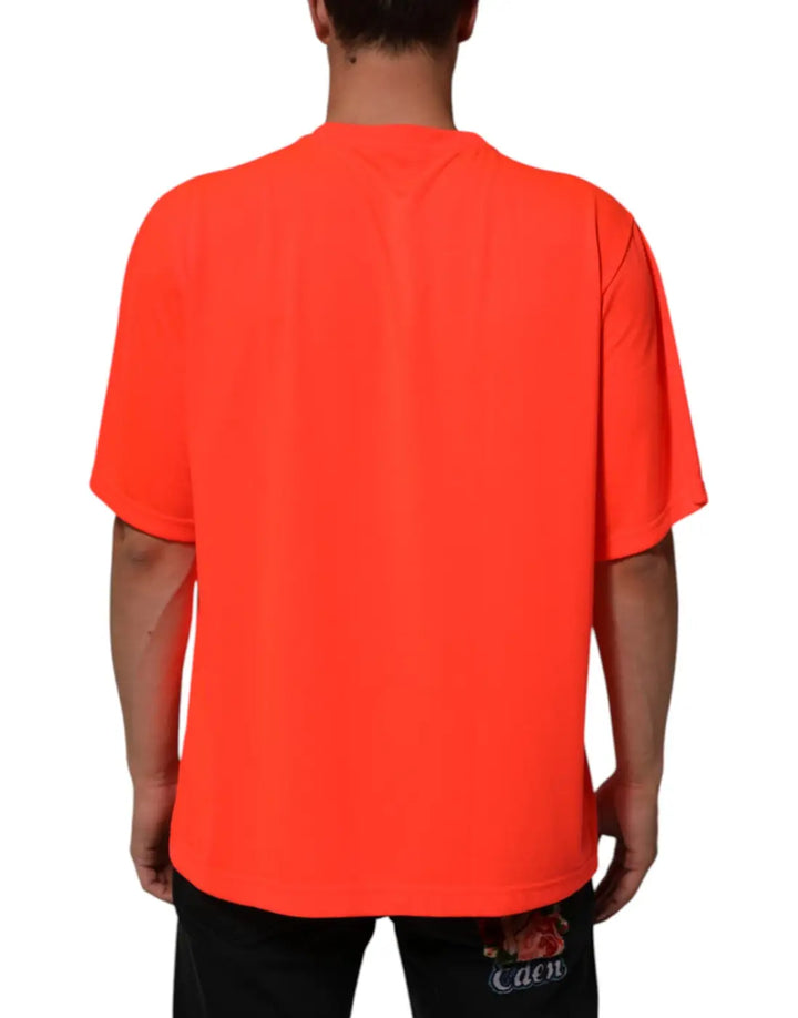 Dolce &amp; Gabbana Neon Orange Polyester Men Crew Neck T-shirt