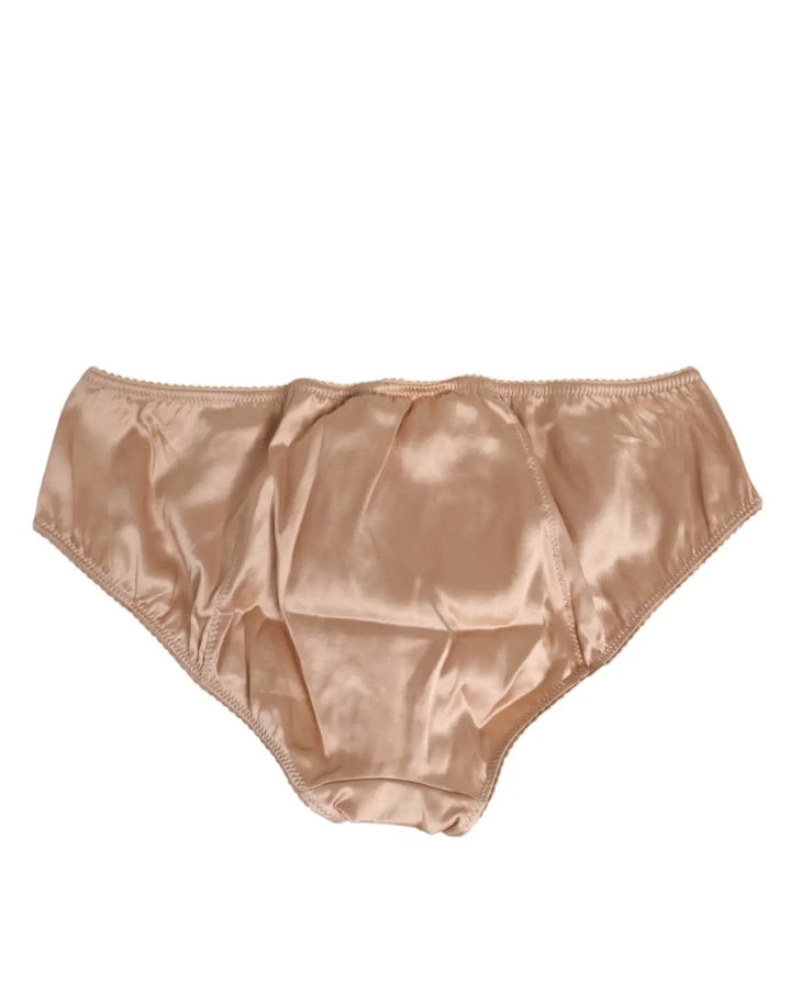 Dolce &amp; Gabbana Nude Beige Silk Satin Bow Lace Trim Underwear