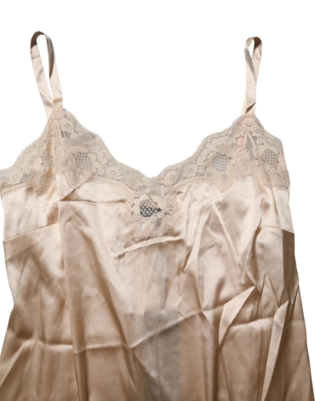 Dolce &amp; Gabbana Nude Chemise Lingerie Silk Blend Lace Trim Dress