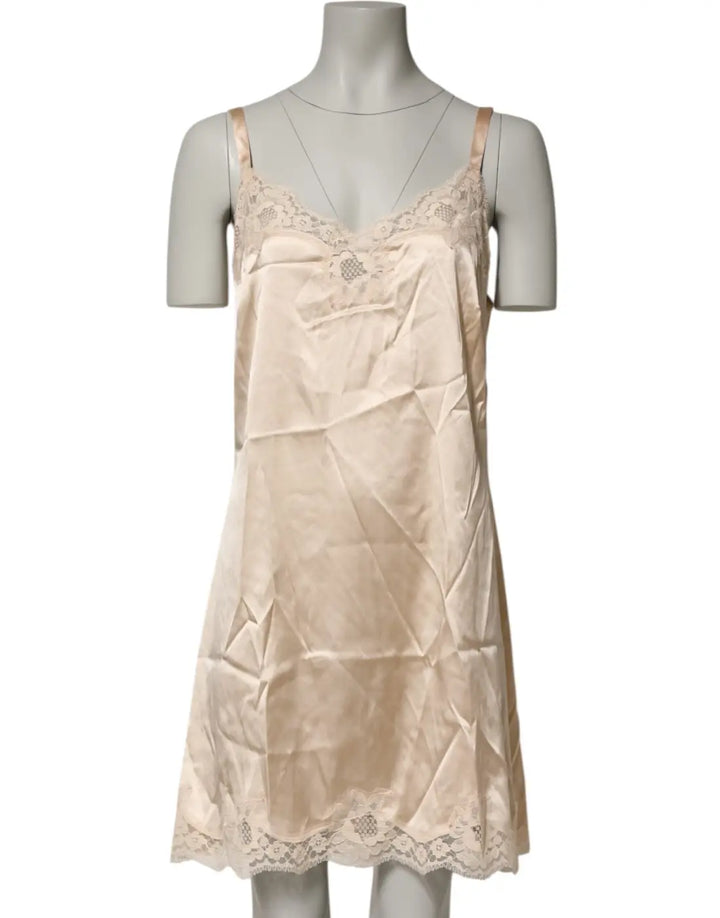 Dolce &amp; Gabbana Nude Chemise Lingerie Silk Blend Lace Trim Dress