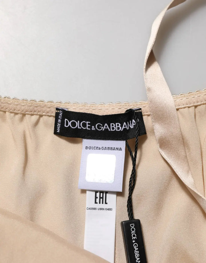 Dolce &amp; Gabbana Nude Chemise Lingerie Silk Blend Lace Trim Dress