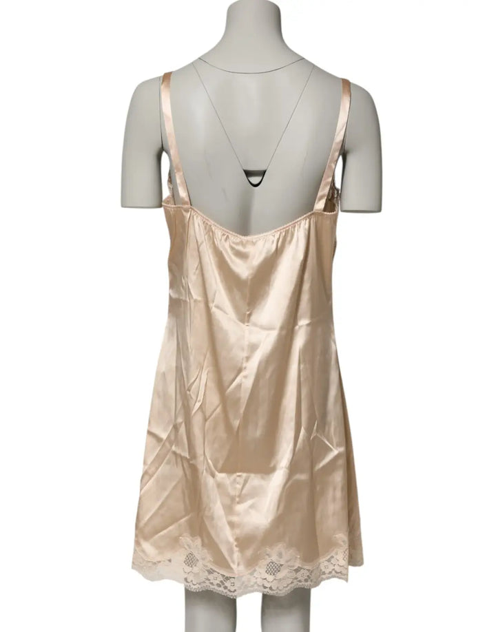Dolce &amp; Gabbana Nude Chemise Lingerie Silk Blend Lace Trim Dress