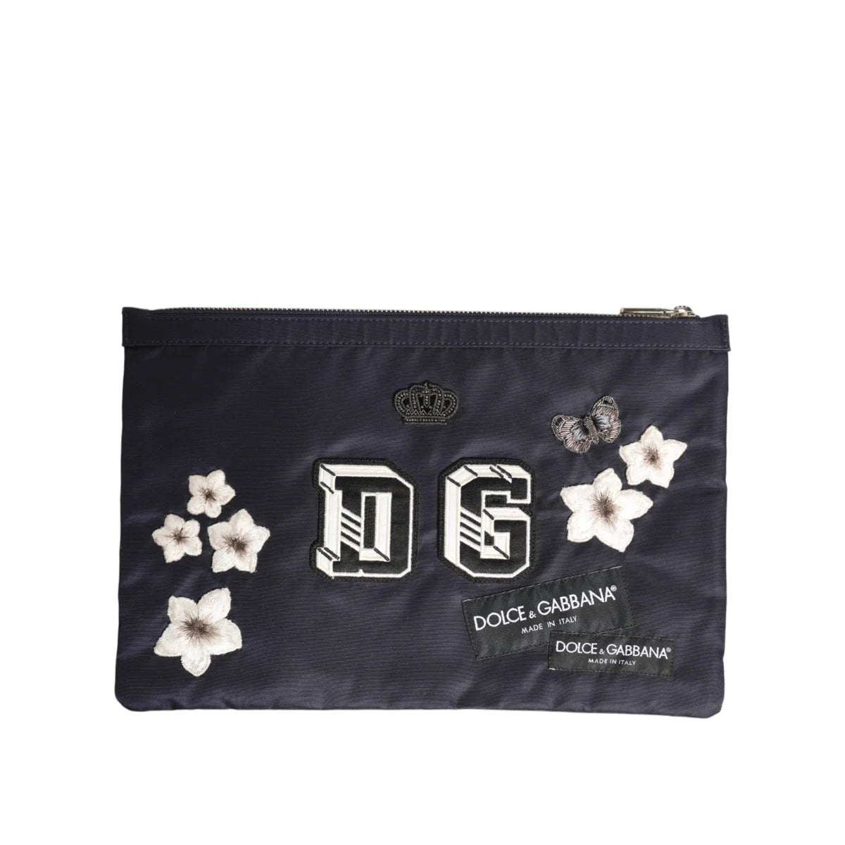 Dolce & Gabbana Nylon Clutch with Crown and Logo Patch Embellished