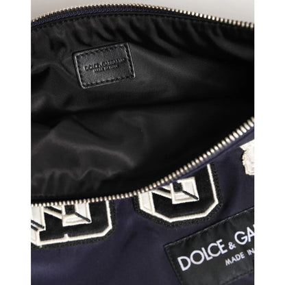 Dolce & Gabbana Nylon Clutch with Crown and Logo Patch Embellished