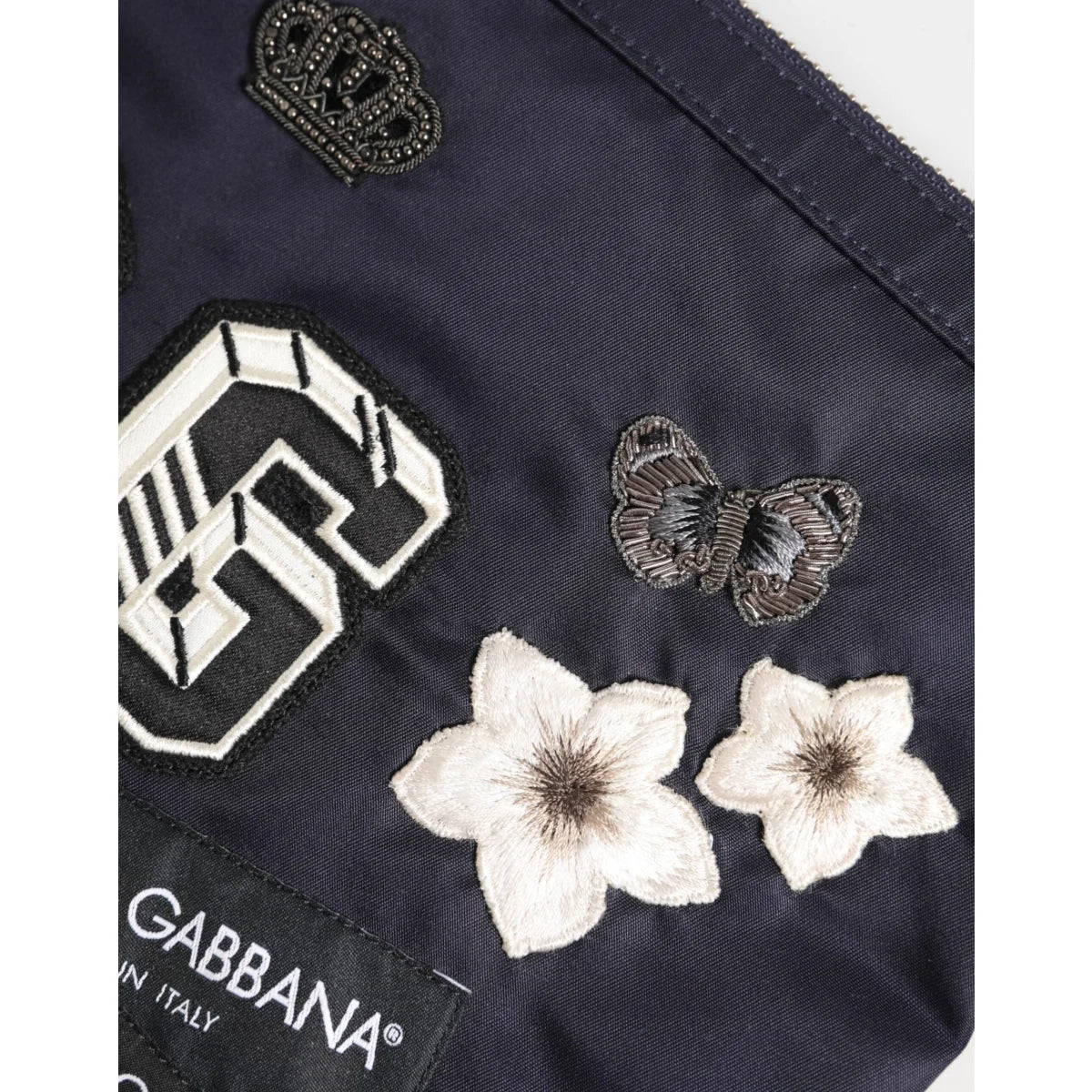 Dolce & Gabbana Nylon Clutch with Crown and Logo Patch Embellished