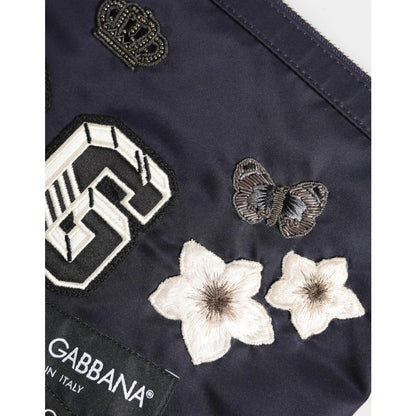Dolce & Gabbana Nylon Clutch with Crown and Logo Patch Embellished