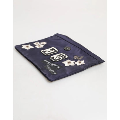 Dolce & Gabbana Nylon Clutch with Crown and Logo Patch Embellished