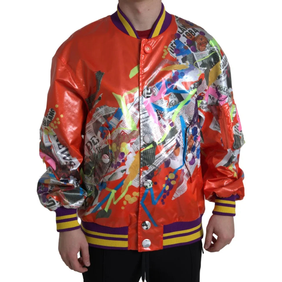 Dolce & Gabbana Orange Bomber Jacket Vibrant Print