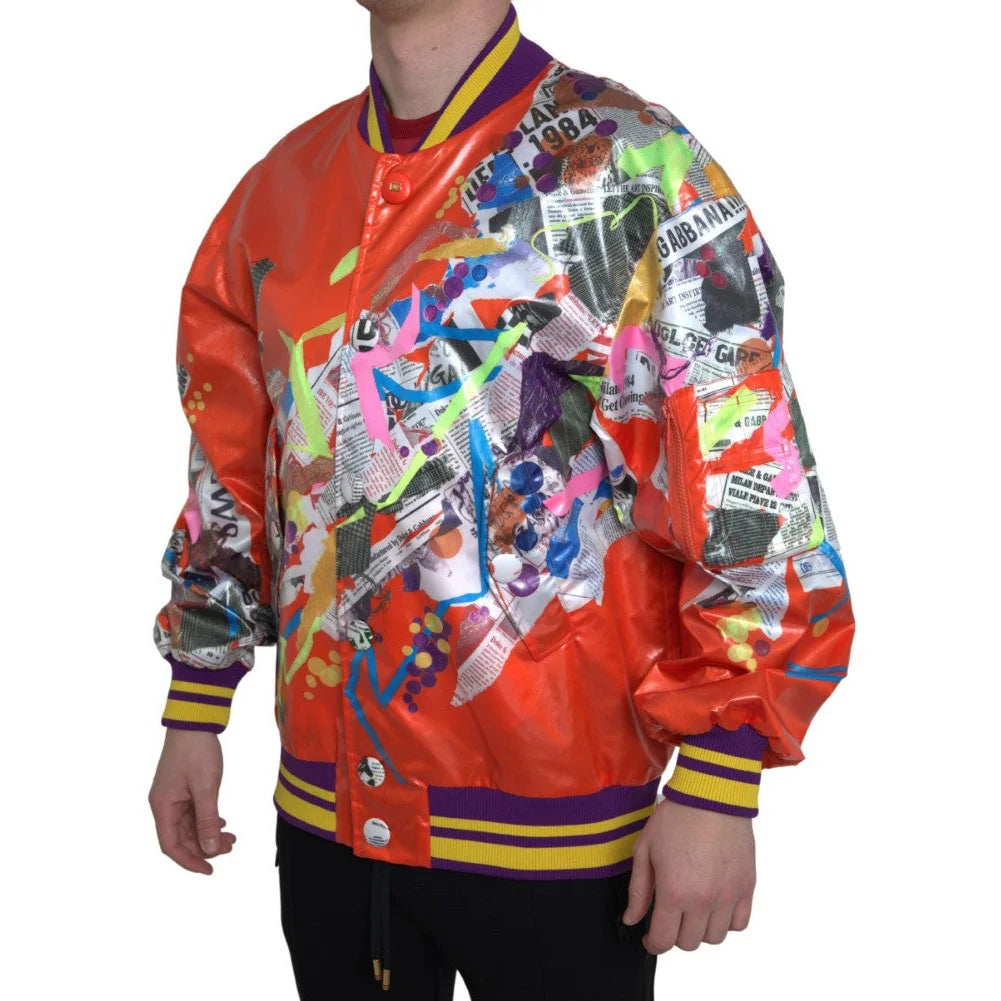 Dolce & Gabbana Orange Bomber Jacket Vibrant Print