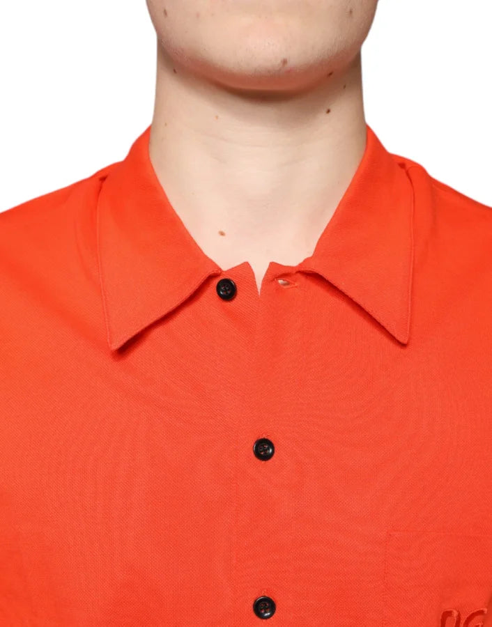 Dolce &amp; Gabbana Orange Cotton Button Down Casual Polo Shirt