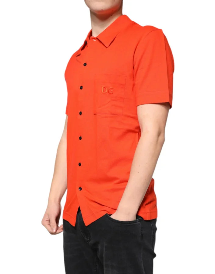 Dolce &amp; Gabbana Orange Cotton Button Down Casual Polo Shirt