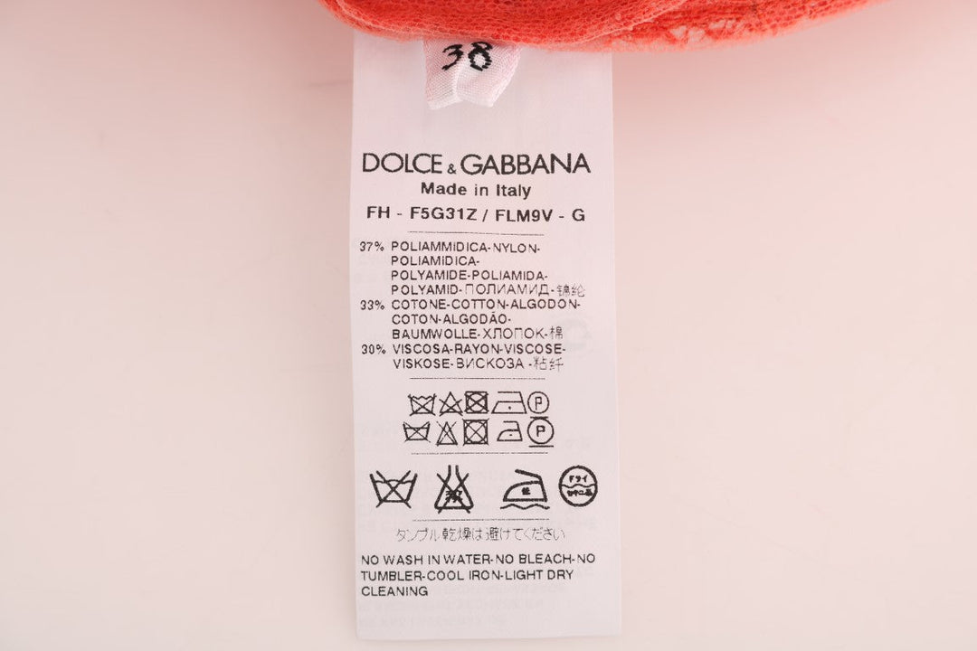 Dolce &amp; Gabbana - Orange Crystal Buttons Floral Lace Blouse