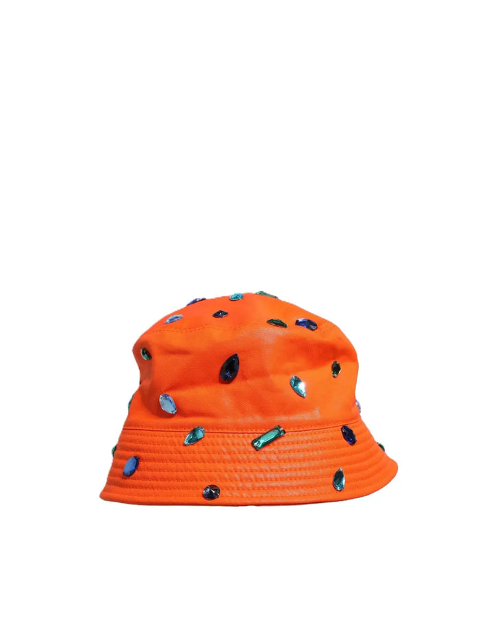 Dolce &amp; Gabbana Orange Crystal Embellished Bucket Fisherman Cap Hat