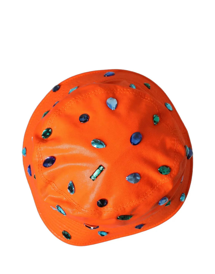 Dolce &amp; Gabbana Orange Crystal Embellished Bucket Fisherman Cap Hat