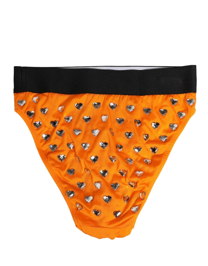 Dolce &amp; Gabbana Orange Crystal High Waist Brief Panty Underwear