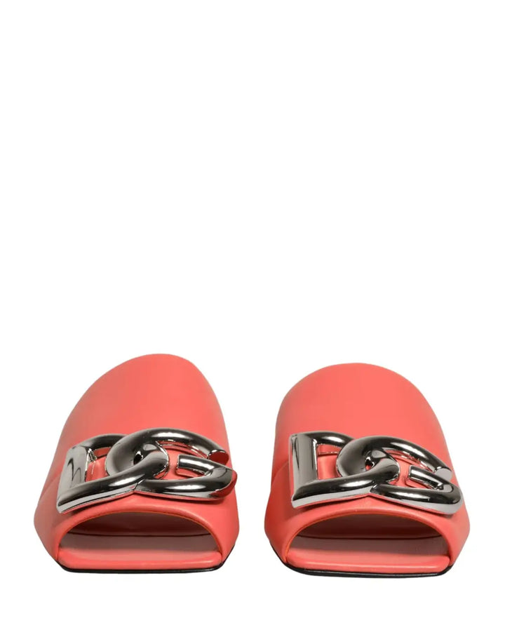 Dolce &amp; Gabbana Orange DG Logo Leather Flats Sandals Shoes