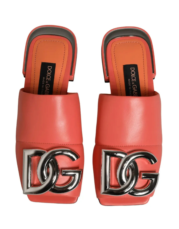 Dolce &amp; Gabbana Orange DG Logo Leather Flats Sandals Shoes