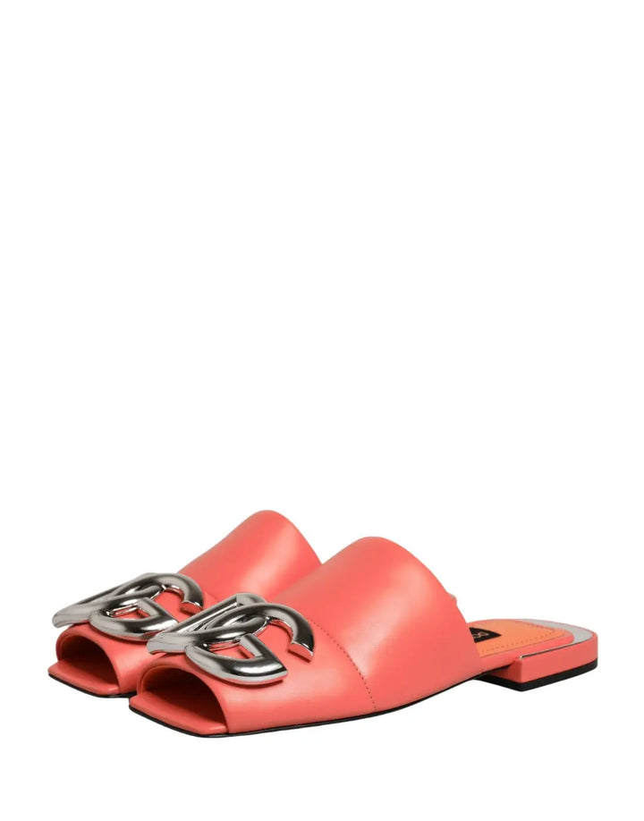 Dolce &amp; Gabbana Orange DG Logo Leather Flats Sandals Shoes