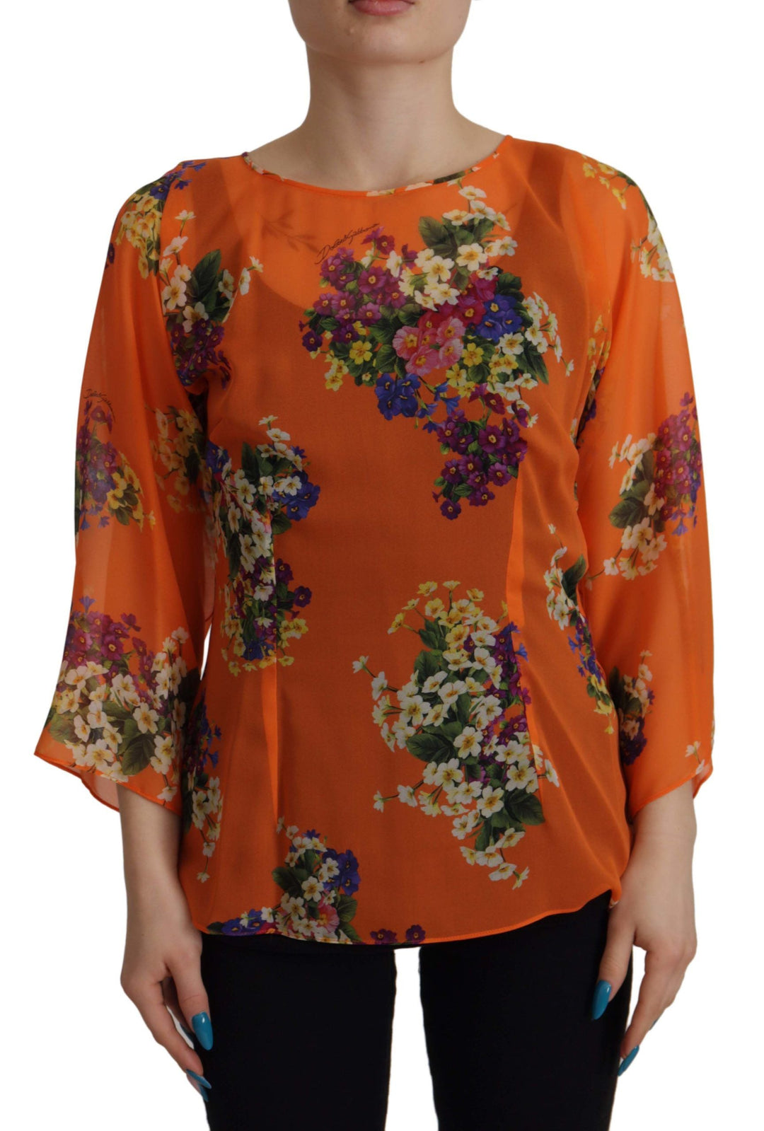 Dolce &amp; Gabbana - Orange Floral Print Long Sleeve Blouse
