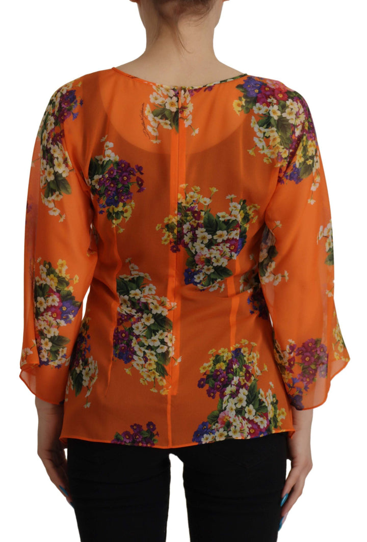 Dolce &amp; Gabbana - Orange Floral Print Long Sleeve Blouse