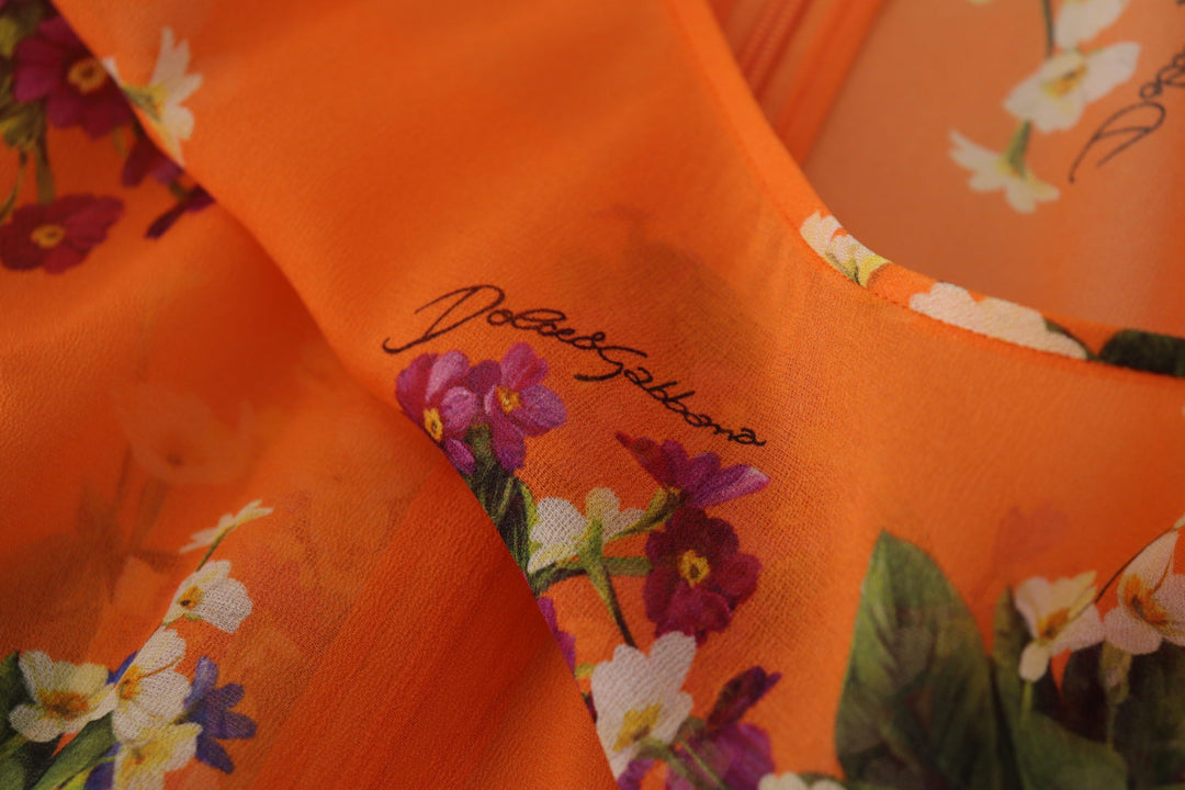 Dolce &amp; Gabbana - Orange Floral Print Long Sleeve Blouse