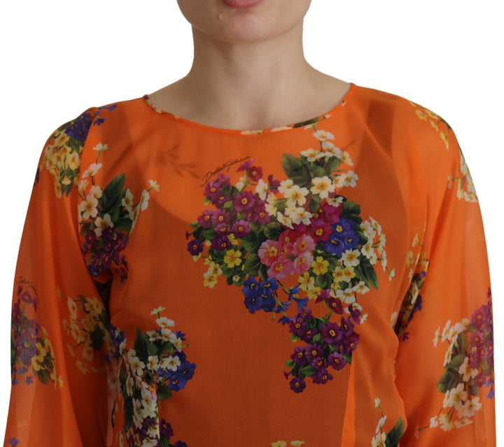 Dolce &amp; Gabbana - Orange Floral Print Long Sleeve Blouse