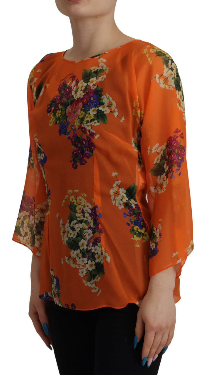 Dolce &amp; Gabbana - Orange Floral Print Long Sleeve Blouse