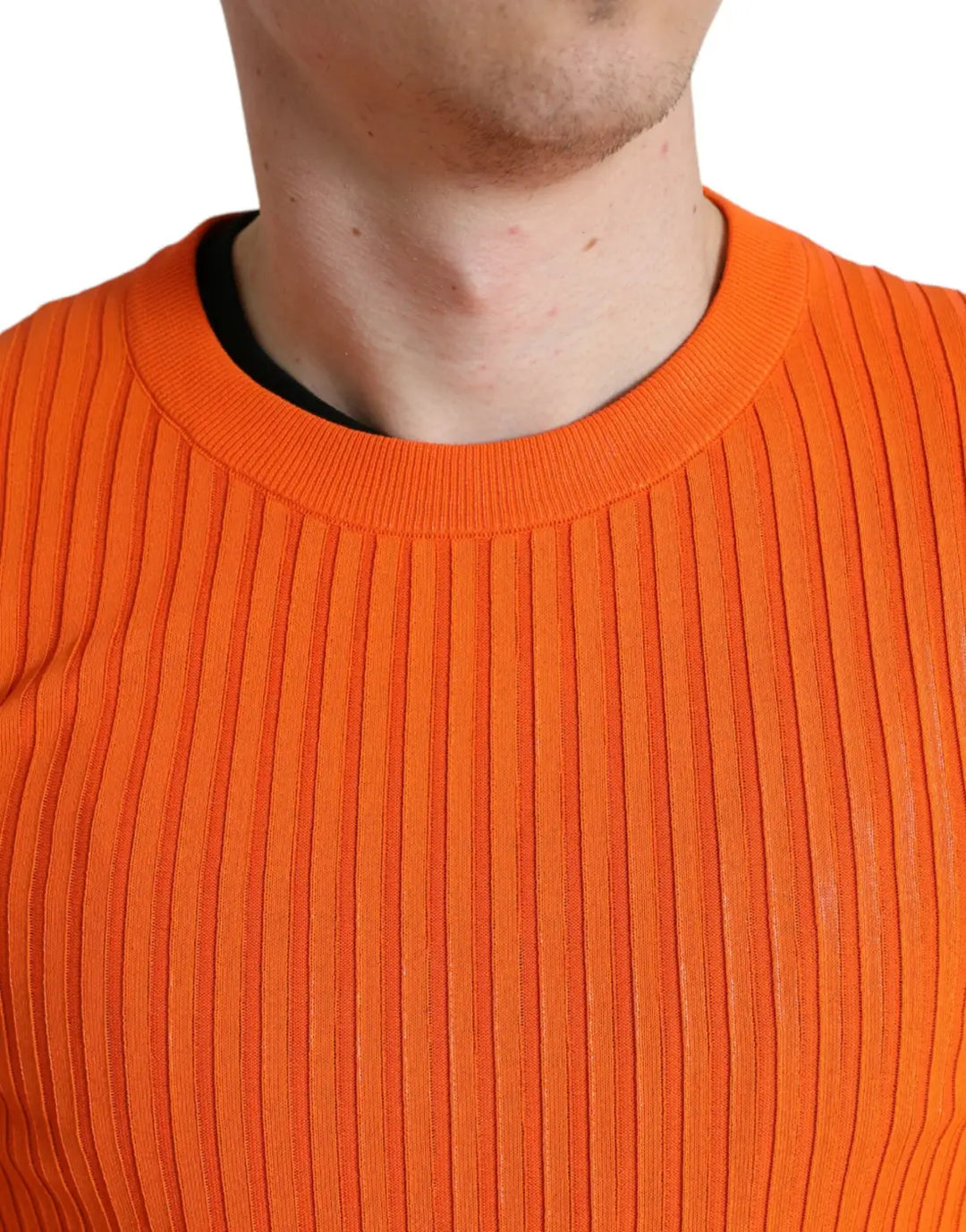 Dolce &amp; Gabbana Orange Knitted Crewneck Men Pullover Sweater