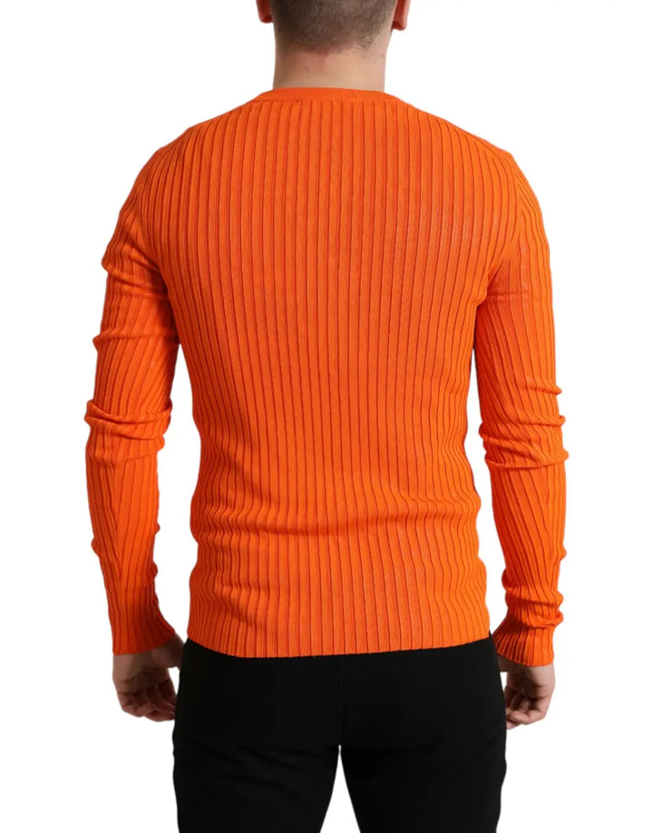 Dolce &amp; Gabbana Orange Knitted Crewneck Men Pullover Sweater