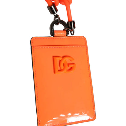 Dolce & Gabbana Orange Leather Card Holder Wallet with Lanyard