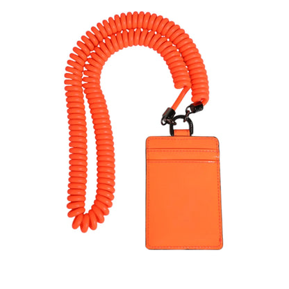 Dolce & Gabbana Orange Leather Card Holder Wallet with Lanyard