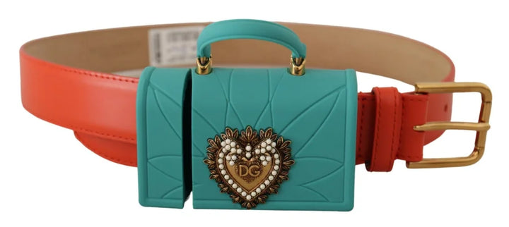 Dolce &amp; Gabbana Orange Leather Devotion Heart Micro Bag Headphones Belt