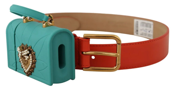 Dolce &amp; Gabbana Orange Leather Devotion Heart Micro Bag Headphones Belt