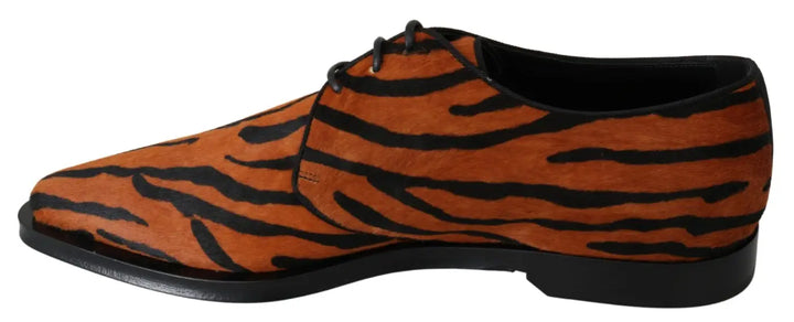 Dolce &amp; Gabbana Orange Pony Hair Formal Dress Broque Shoes
