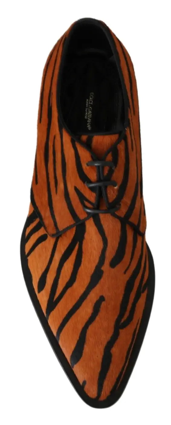 Dolce &amp; Gabbana Orange Pony Hair Formal Dress Broque Shoes
