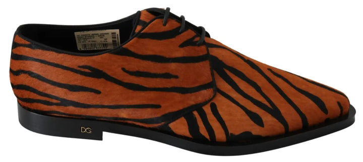 Dolce &amp; Gabbana Orange Pony Hair Formal Dress Broque Shoes