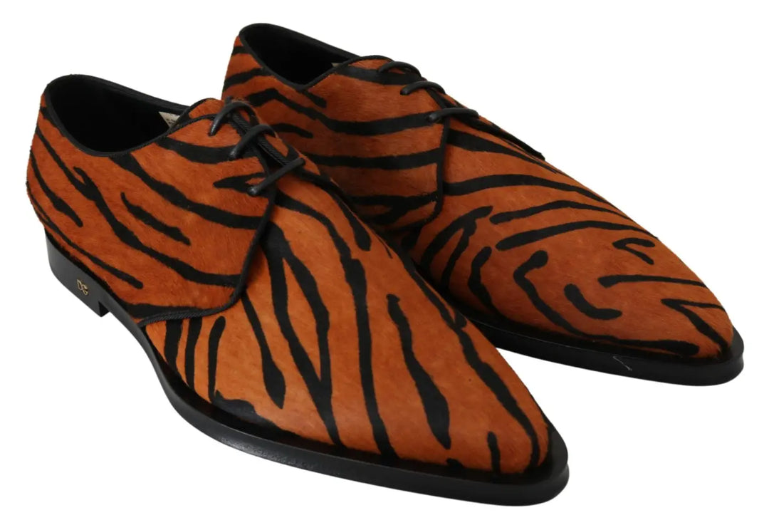 Dolce &amp; Gabbana Orange Pony Hair Formal Dress Broque Shoes