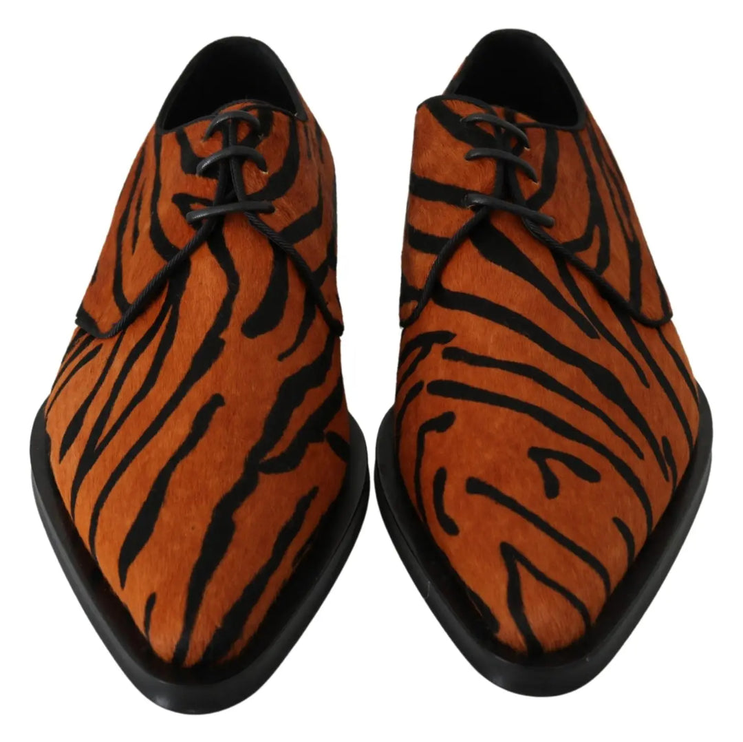 Dolce &amp; Gabbana Orange Pony Hair Formal Dress Broque Shoes