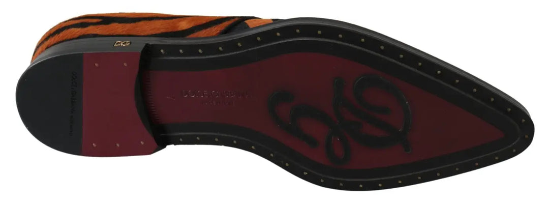 Dolce &amp; Gabbana Orange Pony Hair Formal Dress Broque Shoes