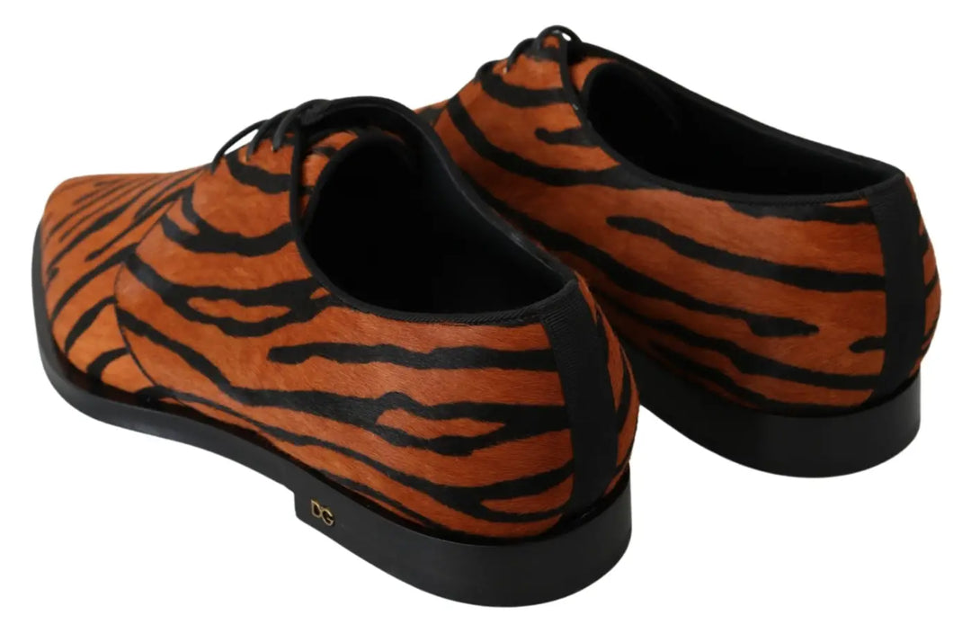 Dolce &amp; Gabbana Orange Pony Hair Formal Dress Broque Shoes