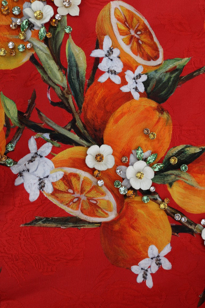 Dolce &amp; Gabbana - Orange Print Crystal-Embellished Blouse