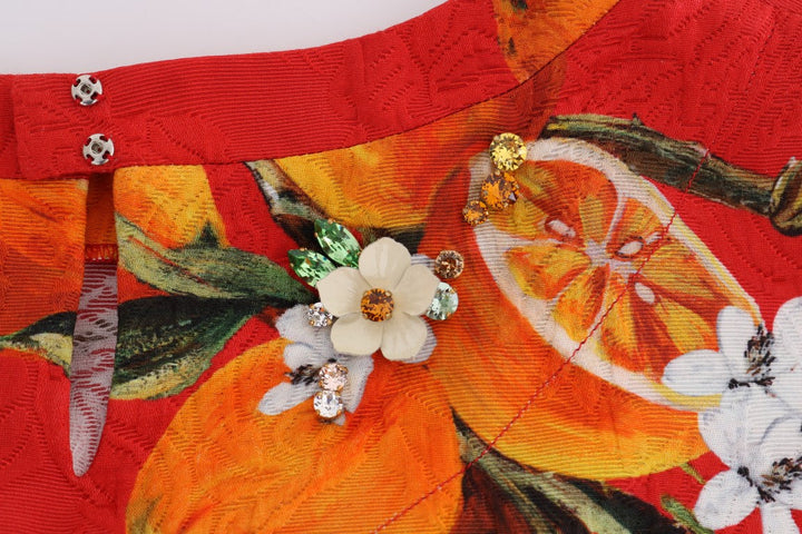 Dolce &amp; Gabbana - Orange Print Crystal-Embellished Blouse
