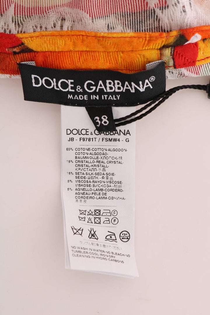 Dolce &amp; Gabbana - Orange Print Crystal-Embellished Blouse
