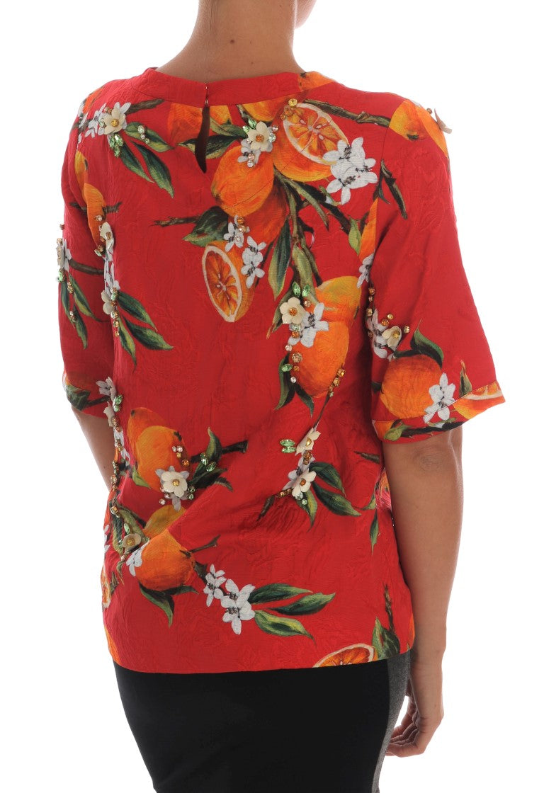 Dolce &amp; Gabbana - Orange Print Crystal-Embellished Blouse