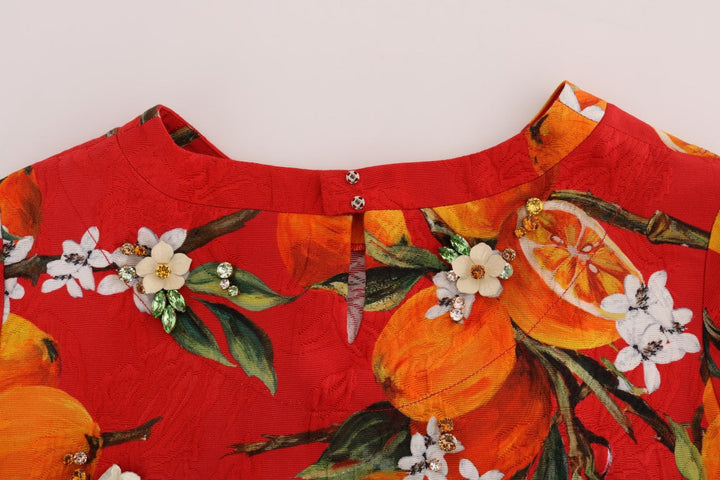 Dolce &amp; Gabbana - Orange Print Crystal-Embellished Blouse