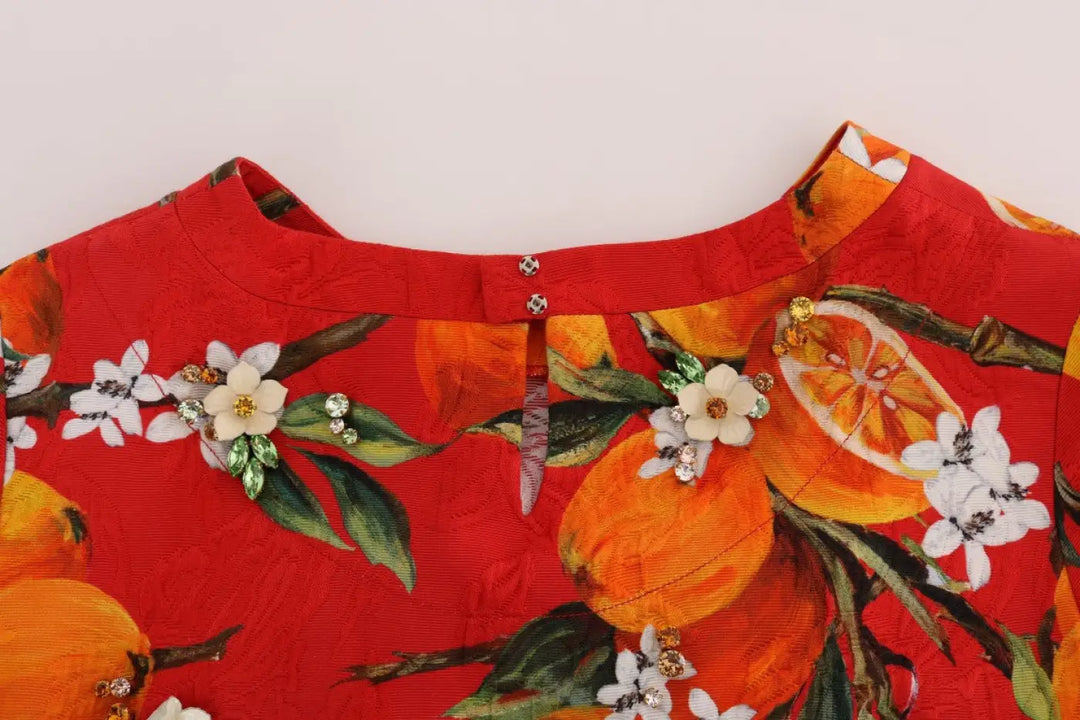 Dolce &amp; Gabbana Orange Print Crystal-Embellished Blouse